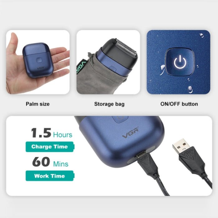 VGR V-340 5W USB Mini Portable Reciprocating Electric Shaver(Blue) - Image 5