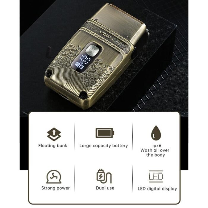 VGR V-335 Retro Digital Display IPX6 Electric Shaver(Gold) - Image 4