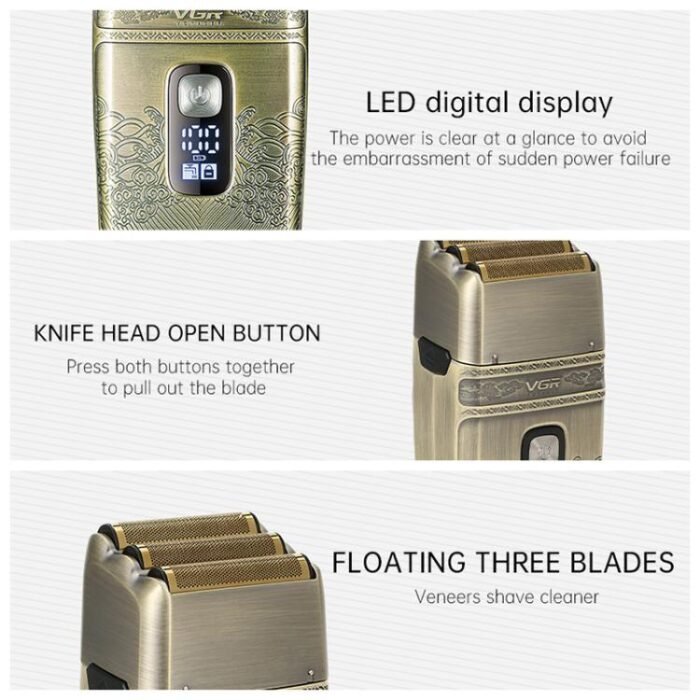 VGR V-335 Retro Digital Display IPX6 Electric Shaver(Gold) - Image 8
