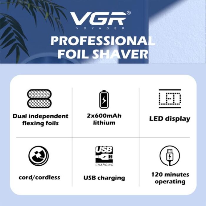 VGR V-352 Double Cutter Head Portable Electric Foil Shaver(Transparent Black) - Image 3