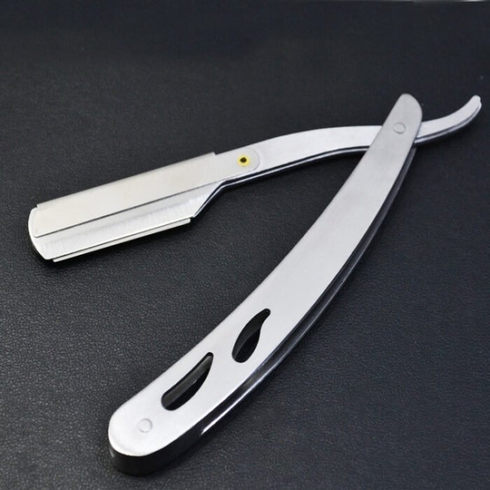 Hairdresser Vintage Razor Stainless Steel Double-sided Blade Holder Haircut Shaved Eyebrow Knife Holder(Silver) - Image 2