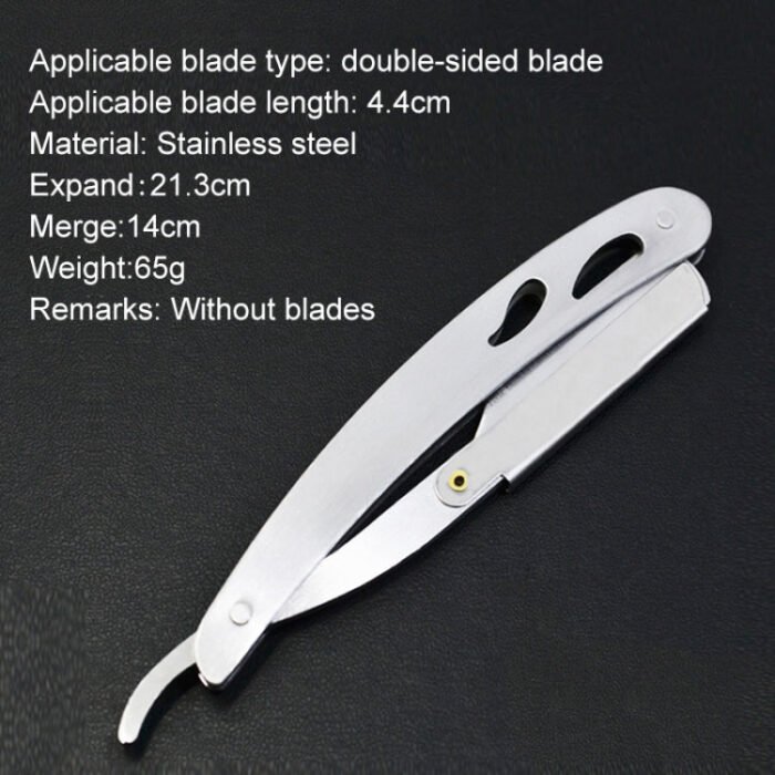Hairdresser Vintage Razor Stainless Steel Double-sided Blade Holder Haircut Shaved Eyebrow Knife Holder(Silver) - Image 3