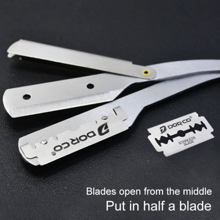 Hairdresser Vintage Razor Stainless Steel Double-sided Blade Holder Haircut Shaved Eyebrow Knife Holder(Silver) - Image 4