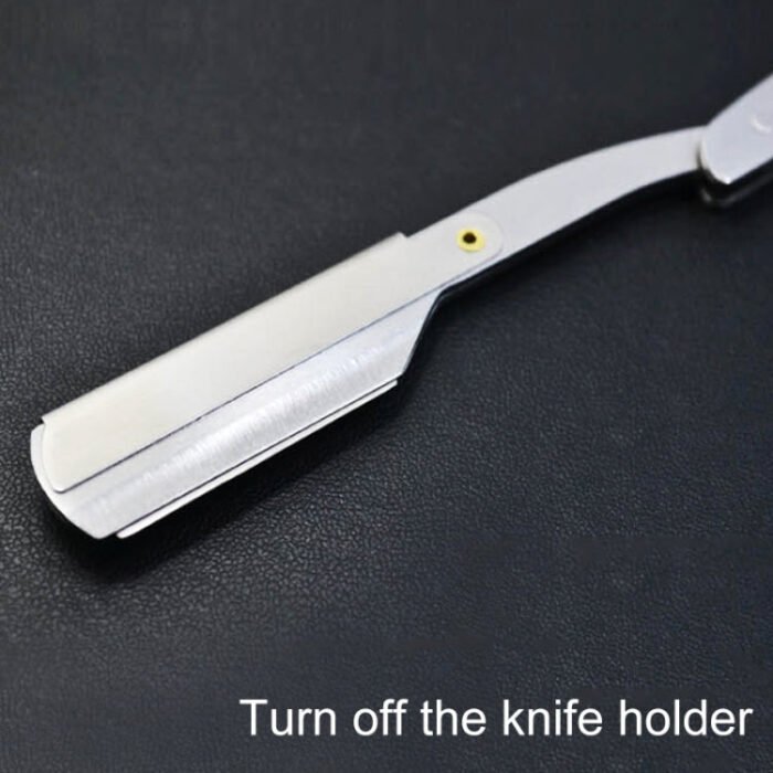 Hairdresser Vintage Razor Stainless Steel Double-sided Blade Holder Haircut Shaved Eyebrow Knife Holder(Silver) - Image 5