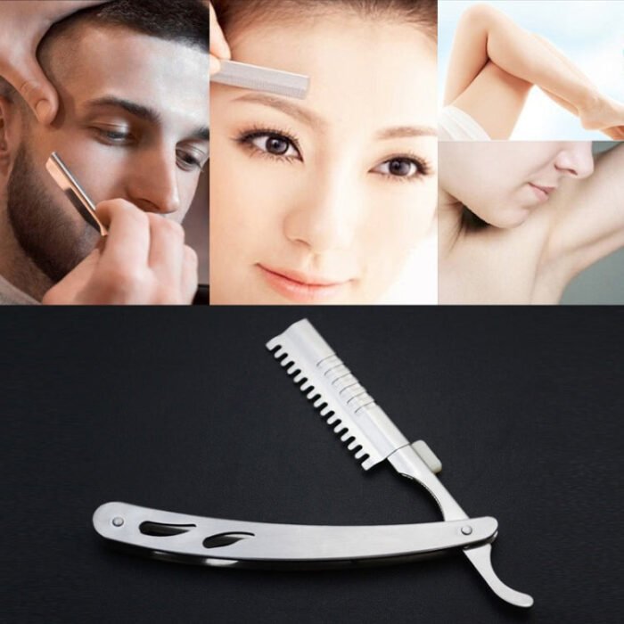 Vintage Manual Razor Blade Holder Shaving Eyebrow Chimer Haircut Blade Holder(Silver) - Image 3