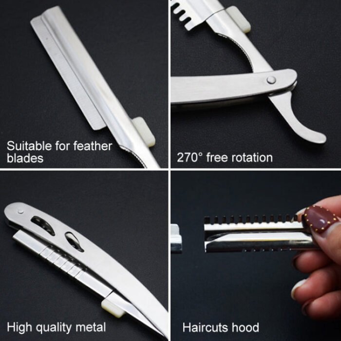 Vintage Manual Razor Blade Holder Shaving Eyebrow Chimer Haircut Blade Holder(Silver) - Image 4