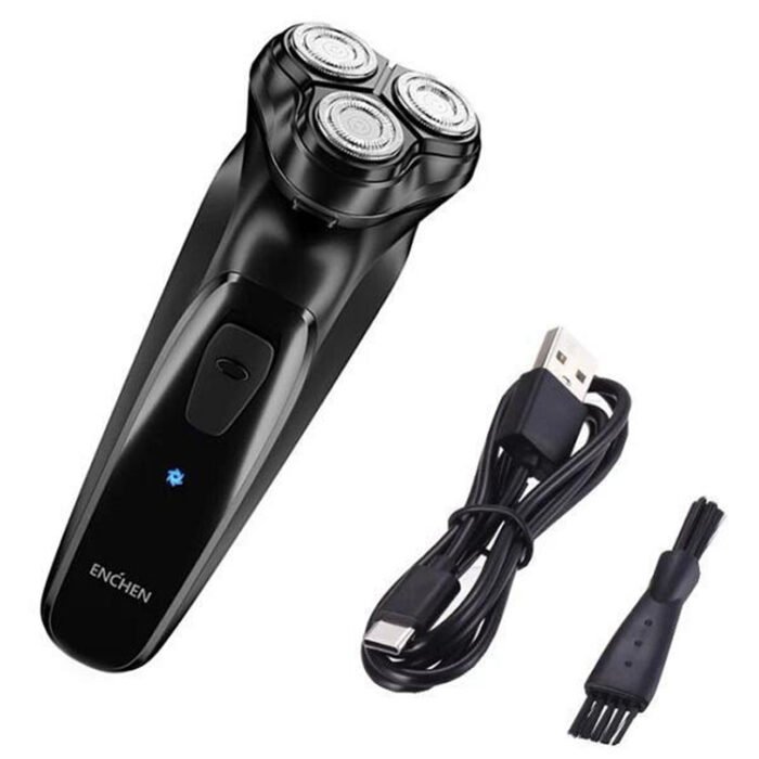 Original Xiaomi ENCHEN Water Proof Triple Rotary Double Ring Blade Shaving Head Electric Rechargeable Shaver For Men(Black) - Image 2