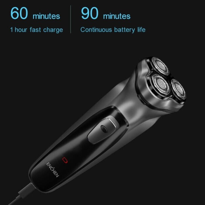 Original Xiaomi ENCHEN Water Proof Triple Rotary Double Ring Blade Shaving Head Electric Rechargeable Shaver For Men(Black) - Image 5
