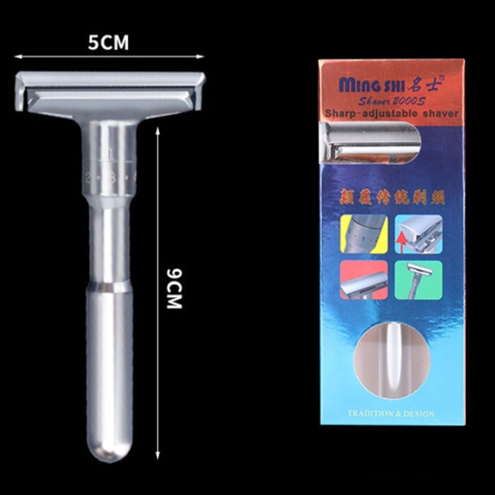 Adjustable Safety Razor Double Edge Classic Mens Shaving Hair Removal Shaver with 5 Blades(Silver Gray) - Image 2