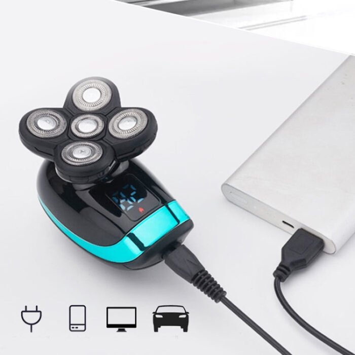 Electric Shaver Rechargeable Razor Intelligent Digital Display Bald Hair Clipper,Style: With Nasal Hair Apparatus - Image 2