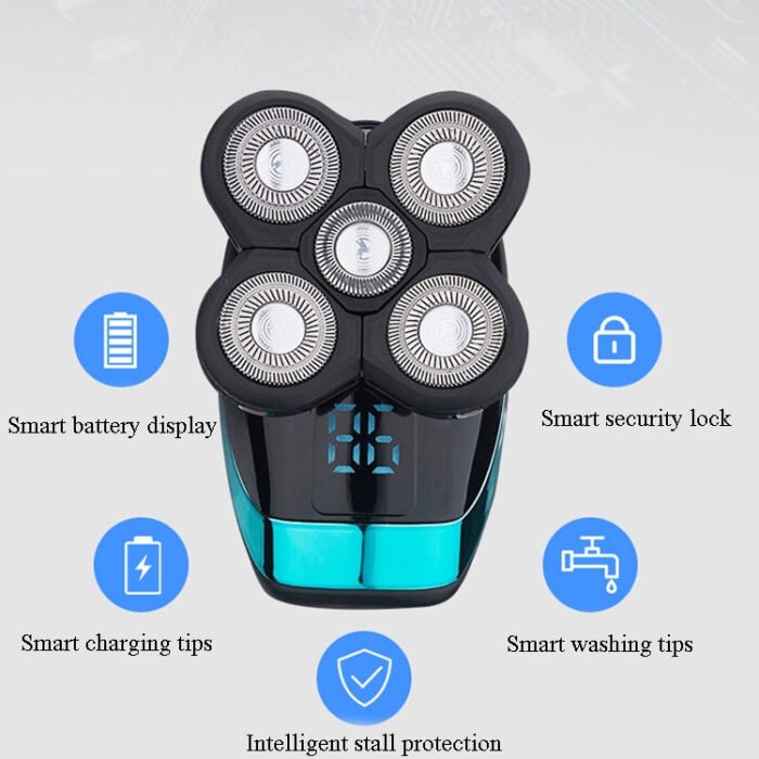 Electric Shaver Rechargeable Razor Intelligent Digital Display Bald Hair Clipper,Style: Blue + Full Set - Image 4