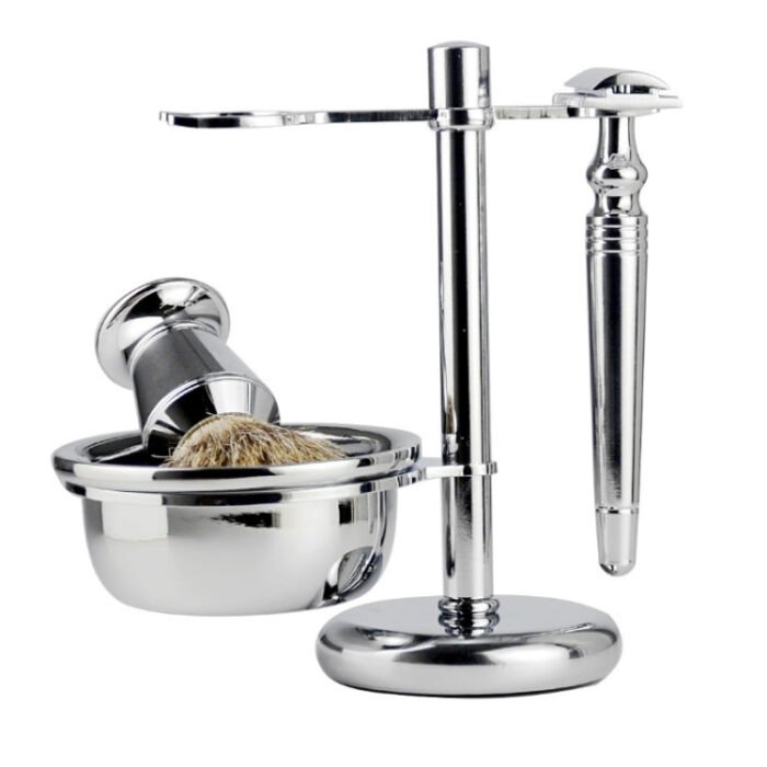 Men Manual Vintage Metal Shaver Stand Set(Silver) - Image 5