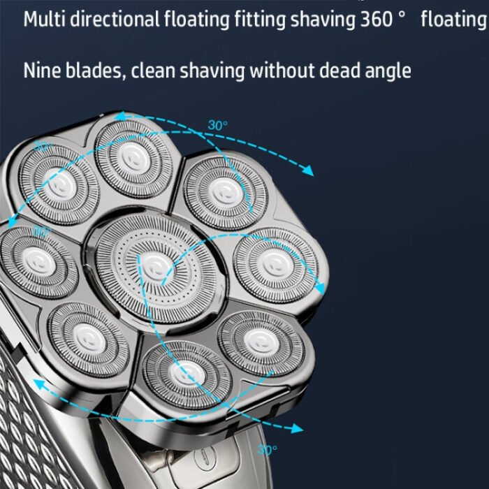 6 In 1 9 Knife Head Multifunctional USB Shaver Full Body Water Washing Shaver Men Hair Bald - Image 7