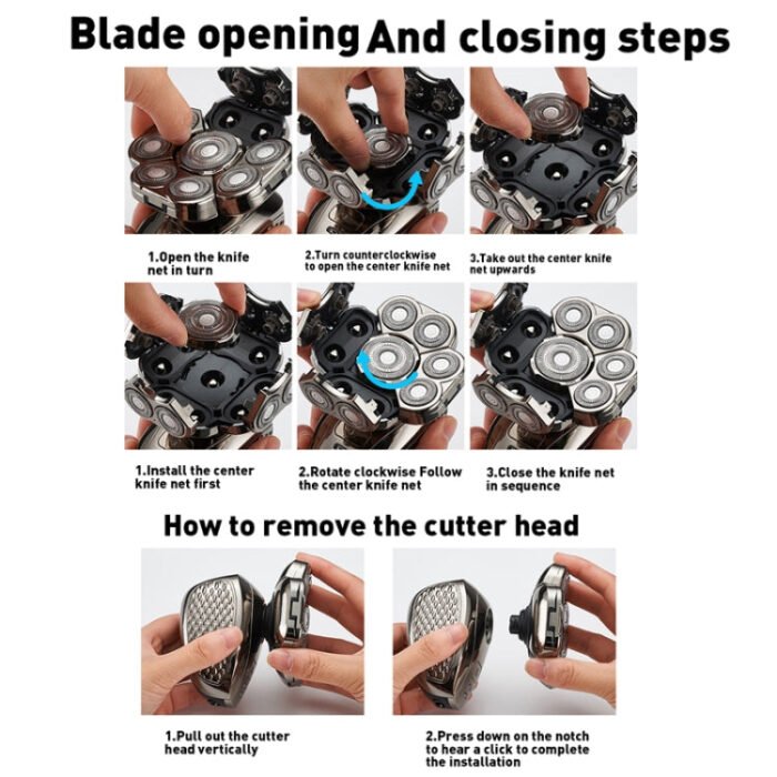 6 In 1 9 Knife Head Multifunctional USB Shaver Full Body Water Washing Shaver Men Hair Bald - Image 11