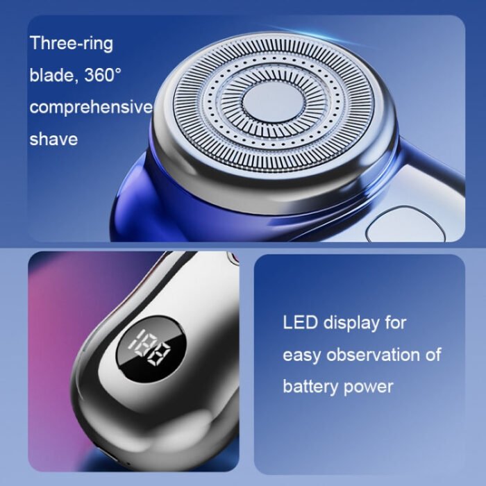 Three-Ring Knife Mesh Electric Men Shaver Travel Portable Mini Shaver, Color: Digital Display Green - Image 8