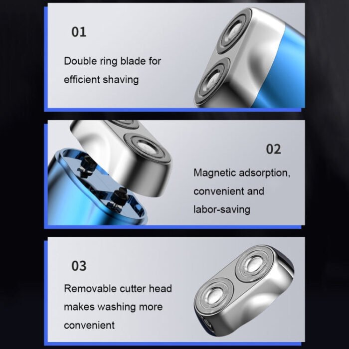 Double-head Mini Magnetic Shaver Portable Men Electric Shaver(Silver Black) - Image 9
