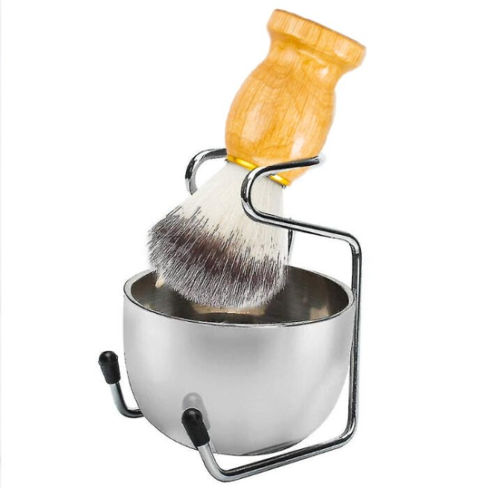 3pcs /Set Men Foam Manual Wooden Handle Beard Brush Set, Color: Nylon Wool Silver