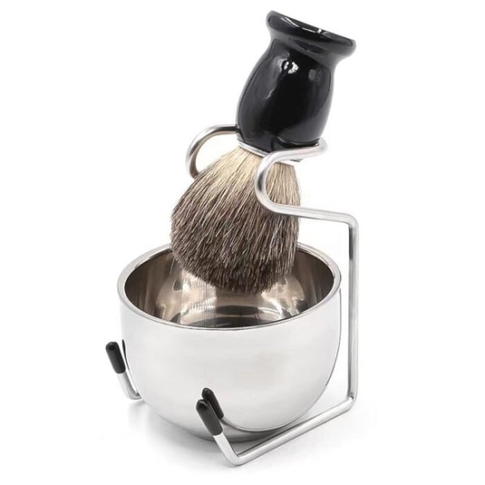 3pcs /Set Men Foam Manual Wooden Handle Beard Brush Set, Color: Badger Hair Silver