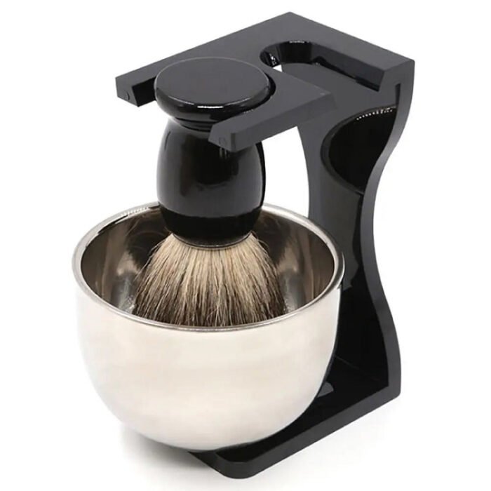 3pcs /Set Men Foam Manual Wooden Handle Beard Brush Set, Color: Badger Hair Black