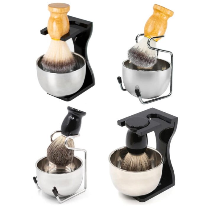 3pcs /Set Men Foam Manual Wooden Handle Beard Brush Set, Color: Nylon Wool Black - Image 2